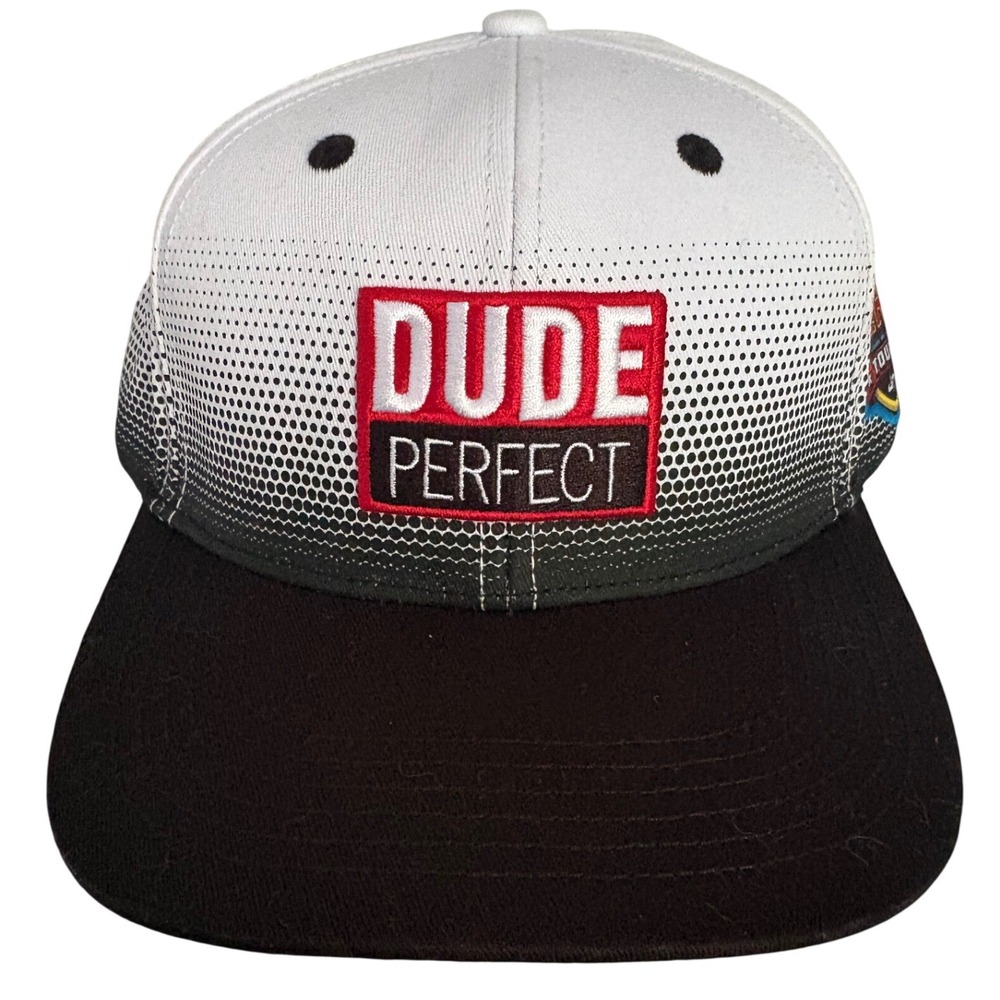 Dude Perfect Hero Tour Snapback Hat White Black Gradient Flat Bill OSFA Merch